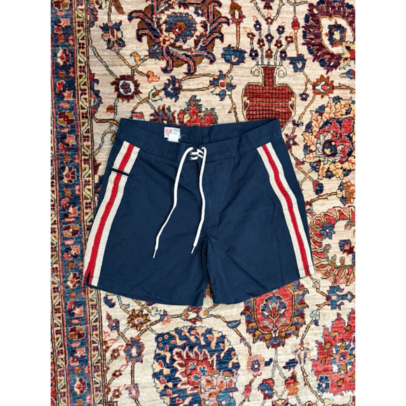 M.Nii Makaha Shorts Navy Red Stripe Made in USA Heritage Surf Hawaii